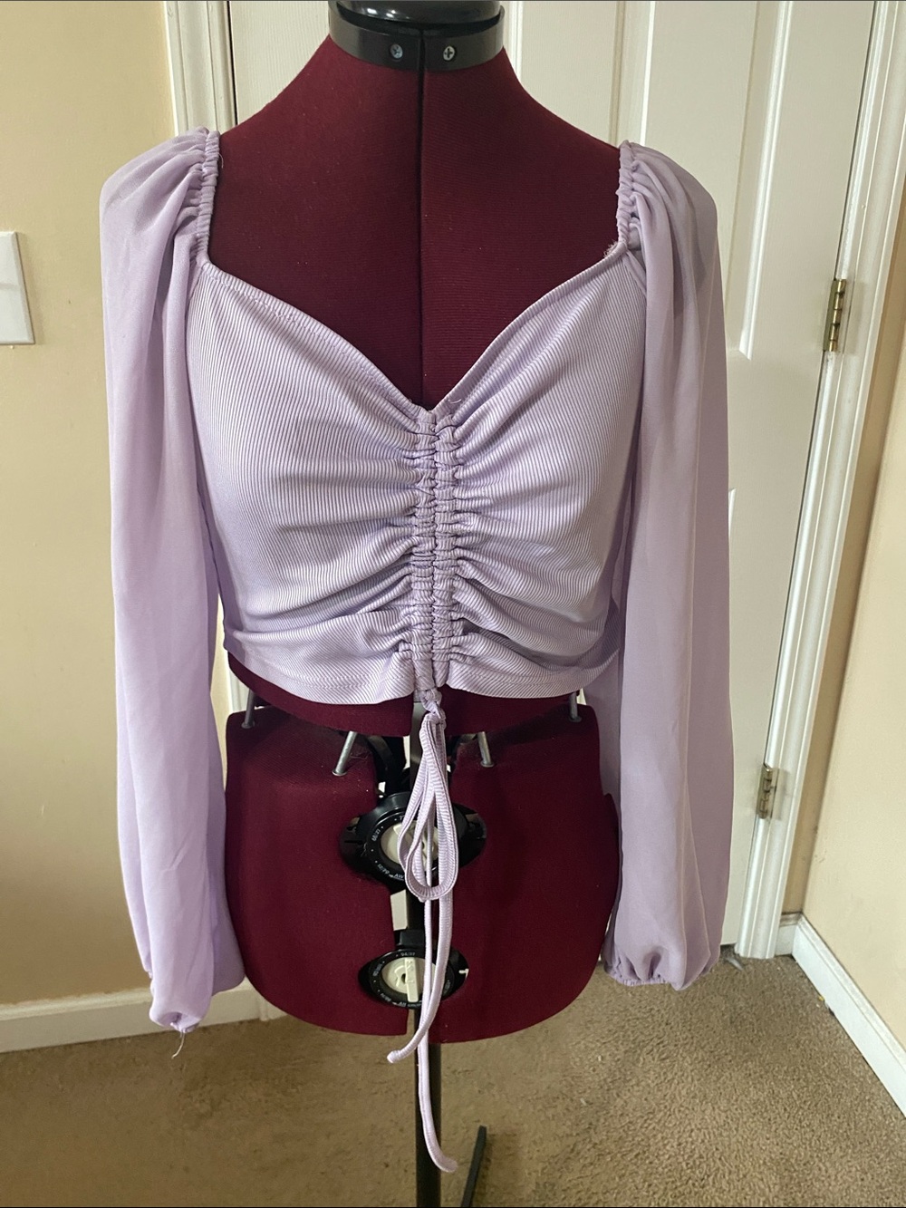Lilac Ruched Front Long Sleeve Crop Top